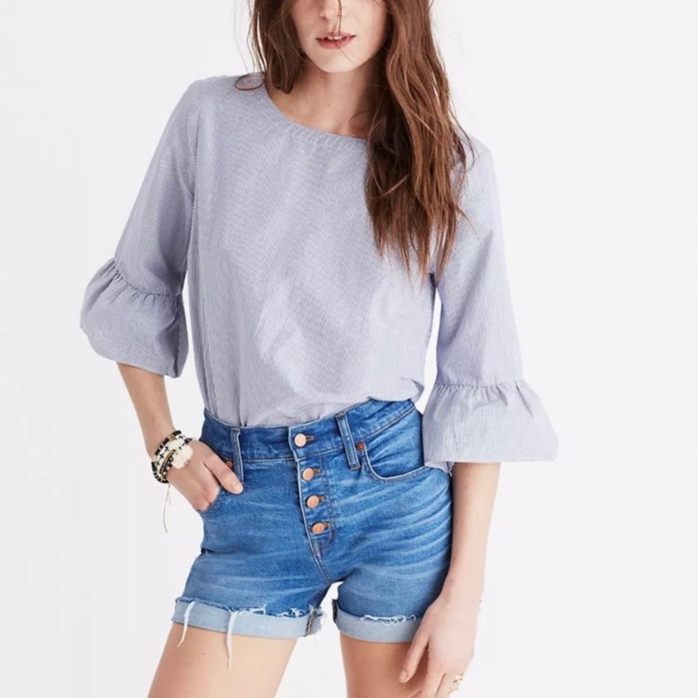 Madewell Striped Bell-Sleeve Top Poplin Pinstripe- XS
